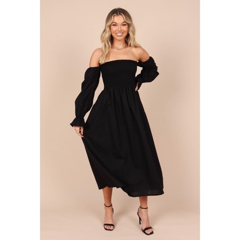 Shirred long outlet sleeve dress