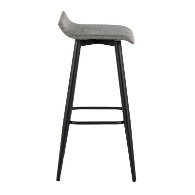 Set of 2 Gray Metal Fixed-Height 33" Barstools with Wave Seat