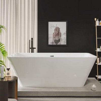 Acrylic Freestanding Bathtub, Soaking Tub Sleek Contemporary Design, Featuring Chrome Overflow & Drain Square Shape for Bath