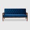 Sorrento Velvet Upholstered Wooden 3 Seater Sofa Navy Blue/Brown - Baxton Studio: Danish Design, Rubberwood Frame - image 2 of 4