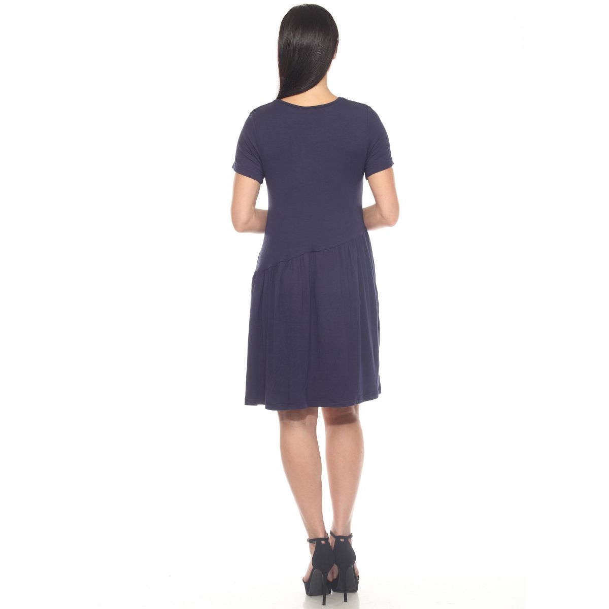 Women's Asymmetrical Waist and Short Sleeve Swing Dress - White Mark - thumbnail 3