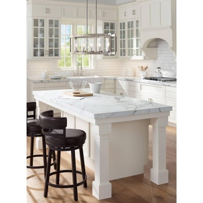 Modern Farmhouse Brushed Nickel and Wood Linear Island Chandelier