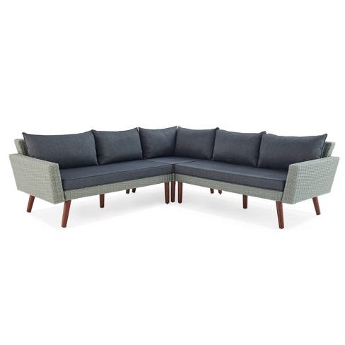 All weather Wicker Albany Outdoor Corner Sectional Sofa Gray