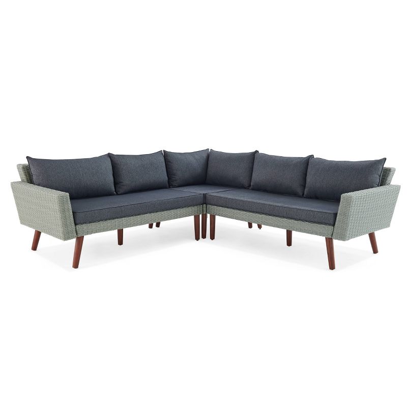 All-Weather Wicker Albany Outdoor Corner Sectional Sofa Gray - Alaterre Furniture, 1 of 14