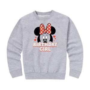 Girls' - Disney - Minnie Face Birthday Girl Graphic Long Sleeve Fleece Sweatshirt - 1 of 4