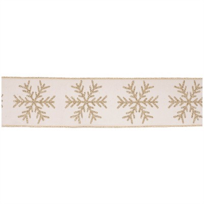 Glittered Snowflake Wired Ribbon 4" x 5 Yds.