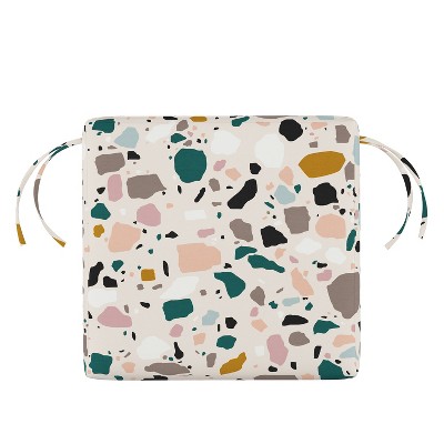 Terrazzo Outdoor Seat Cushion Emerald/Ochre - Skyline Furniture: UV-Resistant, Zippered Removable Cover