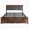 Okak Queen Size Bed Frame with 2 Storage Drawers, Metal Platform Bed with Wooden Headboard and Charging Station for Bedroom, Brown - 4 of 4