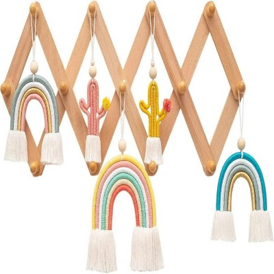 LunaLulinlk Expandable Accordion Style Mounted Wooden Wall Rack 13 Hooks Versatile Coat Hangers Natural Beech Wood Pegs