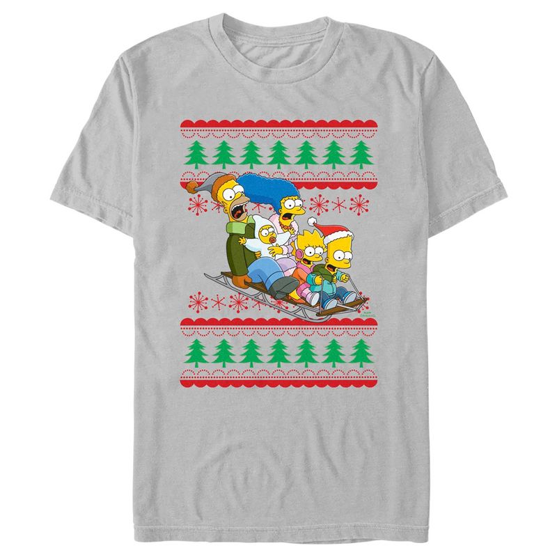 Men's The Simpsons Christmas Family Sledding Adventure T-Shirt, 1 of 5