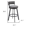 HomeRoots 31" Gray and Black Fabric and Steel Low Back Bar Height Swivel Bar Chair - 3 of 4