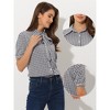 Allegra K Women's Plaid Blouse Bow Tie Neck Puff Short Sleeve Gingham Shirt - 2 of 4