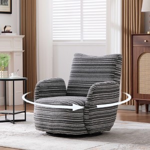 360° Swivel Leisure Chair, Boucle Fabric Striped Armchair with Metal Base, Modern Accent Chair Single Sofa - ModernLuxe - 1 of 4