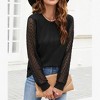 Womens Fall Casual Lace Long Sleeve Shirts Pleat Crew Neck Knitted Tops Business Fashion Outfits Clothes Blouses - 3 of 4