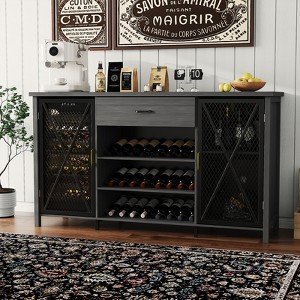 71 Inch Long Coffee Bar Cabinet with Fridge Space, Wood Metal Large Wine Liquor Cabinet with Rack for Dining Room- Black - 1 of 4