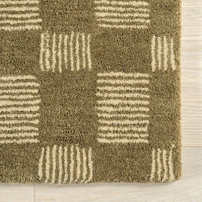 Olive and Beige Hand-Tufted Wool Rectangular Area Rug