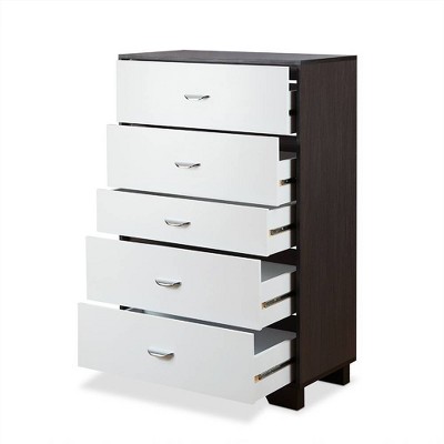 Eloy Industrial Vertical Storage Chest with Soft Close Drawers, White & Espresso