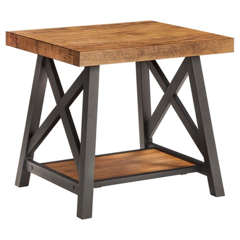 end tables wood and metal scroll