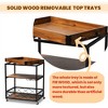 32.6'' Tall Industrial Style Rolling Kitchen Island Wine Cart with Black Finished, Fir Wood Mobile Metal Wine Bar Cart with Glass Rack - 2 of 4