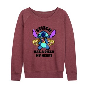 Women's - Lilo and Stitch - Stitch Has A Pizza My Heart Lightweight French Terry Wide Neck Long Sleeve Shirt - 1 of 4