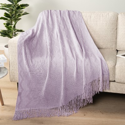 Lavender Purple Knitted Fleece Reversible Throw Blanket