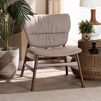 Benito Fabric Upholstered Wood Accent Chair Beige/Walnut Brown - Baxton Studio: Mid-Century Design, Foam Padded, Retro Legs