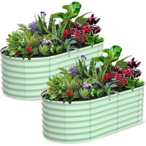 2pcs Raised Garden Beds Outdoor Kit, Galvanized Oval Planter Box, Metal Bottomless Elevated Garden Boxes Set for Planting - 1 of 4