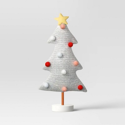 11.25&#34; Fabric Christmas Tree Figurine with Pom Poms - Wondershop&#8482; Silver