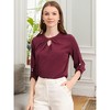 INSPIRE CHIC Women's Work Office Keyhole Pleated Front Ruched 3/4 Sleeve Chiffon Blouse - 2 of 4