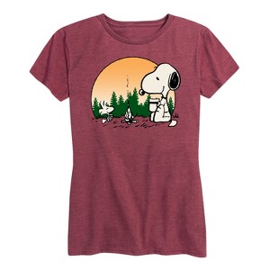 Women's - Peanuts - Campfire Snoopy and Woodstock Short Sleeve Graphic T-Shirt - 1 of 4