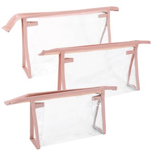 Mber 3-Pack TSA Approved Toiletry Bag, Clear Makeup Bag, Clear Travel Cosmetic Bags Pouches with Zipper, Pink - 1 of 4