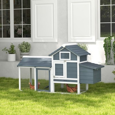 White and Gray Wooden Outdoor Chicken Coop with Nesting Box