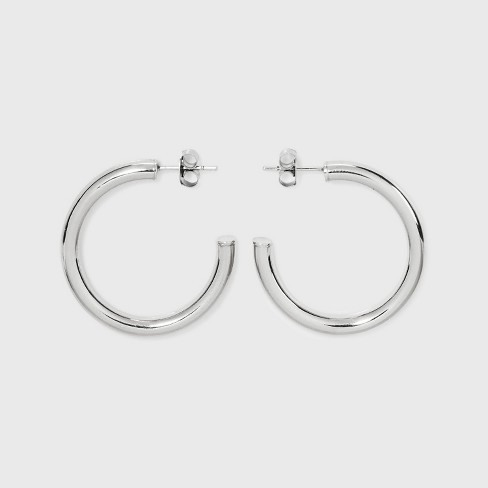 Medium Round Hoop Silver Earrings