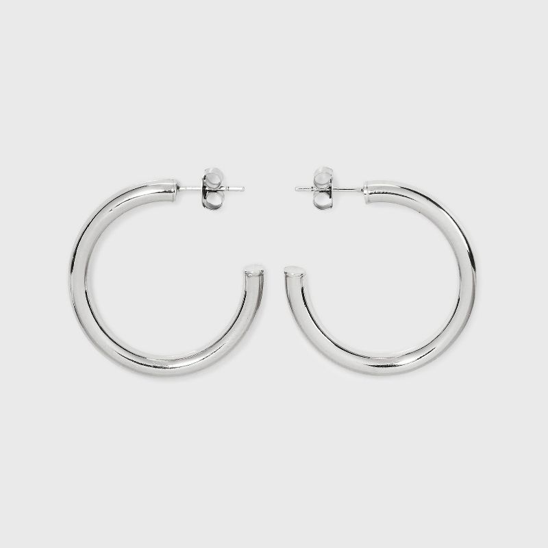 Sterling Silver Medium Tube Hoop Earrings - A New Day&#8482; Silver, 1 of 3