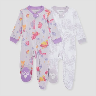 Burt's Bees Baby® Baby Girls' 2pk Vibrant Butterflies Sleep N' Play - Lavender Newborn