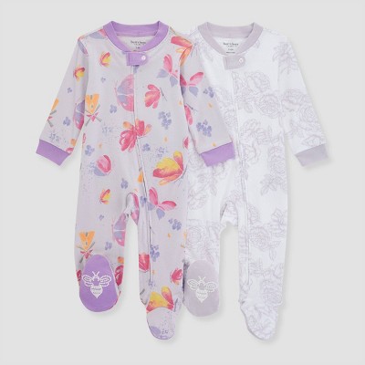 Image of Burt's Bees Baby® Baby Girls' 2pk Vibrant Butterflies Sleep N' Play - Lavender 0-3M