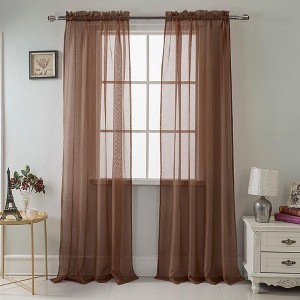 Ramallah Trading Celine Sheer Rod Pocket Curtain Panel - 55 x 90, Brown - 1 of 3