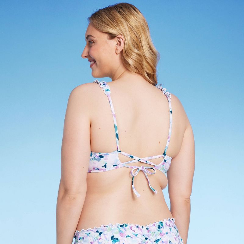 Women's Scrunchy Strap Longline Bikini Top - Shade & Shore™ Multi Blue Floral Print, 3 of 13