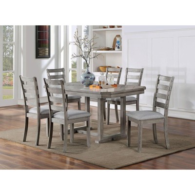 NicBex Dining Table Set for 6 Rustic Style Dining Set Grey Finish with 6 Fabric Seat for Kitchen, Dining Room