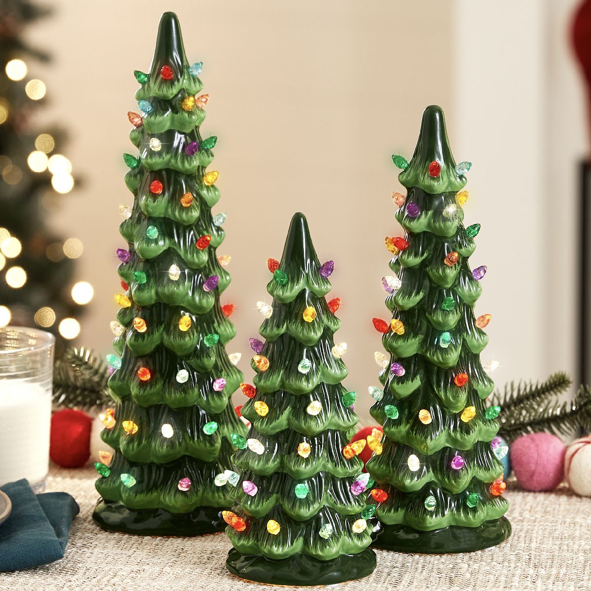 Best Choice Products Set of 3 Pre-Lit Hand-Painted Ceramic Tabletop Christmas Trees – Indoor Holiday Décor - thumbnail 7