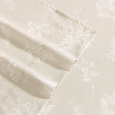 Beige Foliage Print Full Microfiber Sheet Set