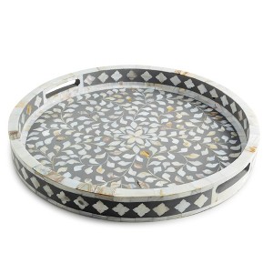 Jodhpur Mother of Pearl Decorative Tray, Grey - 1 of 4