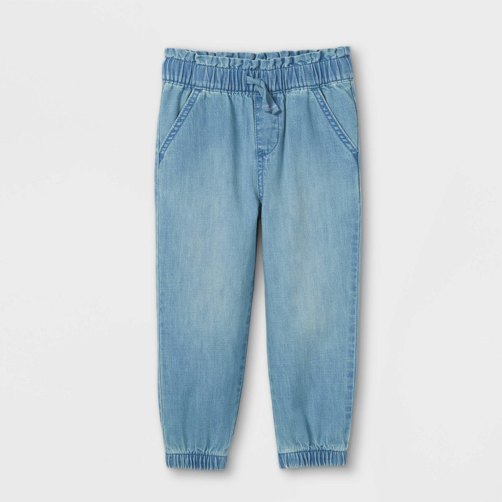 Size 5T Toddler Girls' Mid-Rise Woven Denim Jogger Pants - Cat & Jack Medium Wash 5T, Blue