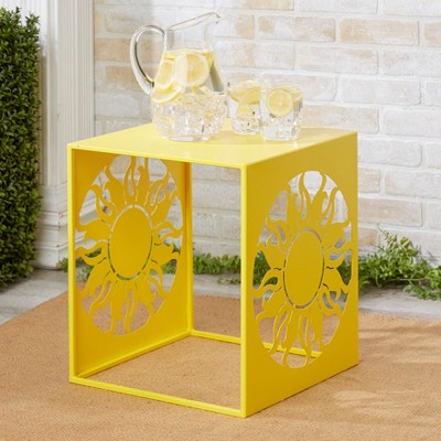 Yellow Metal Sun Icon Square Side Table