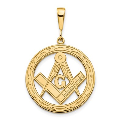 Black Bow Jewelry 14k Yellow Gold Masonic Circle Pendant, 18mm or 23mm