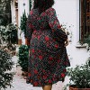 Anna-Kaci Women's Long Sleeve Floral Polka Dot Midi Dress with V-Neckline Elastic Waist and Ruffle Hem - 3 of 4