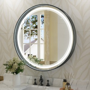 Keonjinn Metal Framed LED Round Frontlit Bathroom Vanity Wall Mirror, 3 Color Temperatures Dimmable, Anti-Fog - 1 of 4
