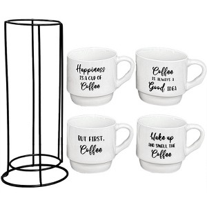 The Lakeside Collection Set of 4 Sentiment Stackable Mugs with Stand - 1 of 4