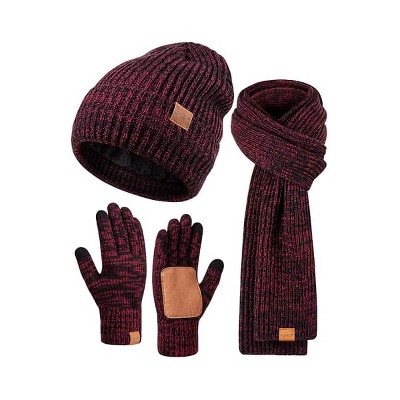 Fisfet Winter Hat Gloves Scarf Set for Men Women, Mens Beanie Long Scarf Touchscreen Gloves for Cold Weather, 3 in 1 Warm Gift Set