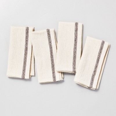 4pk Thin Engineered Stripe Cloth Napkin Set Brown/Natural - Hearth & Hand™ with Magnolia